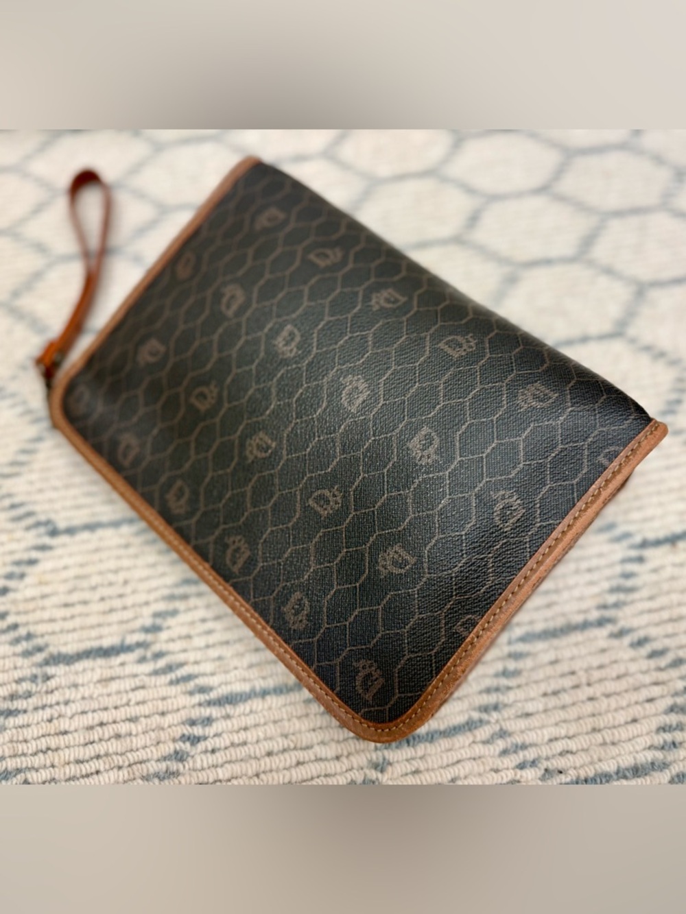 DIOR Vintage Iconic Honeycomb Monogram Brown Coated Canvas Wristlet Clutch Bag - Picture 10 of 16